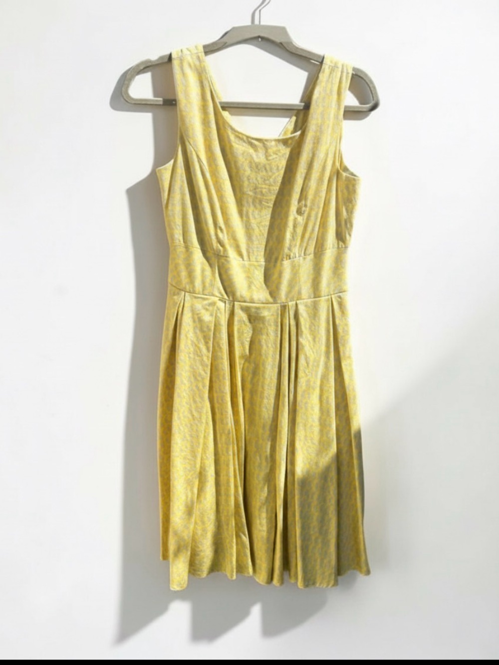 Coldwater Creek Yellow & Grey Moon Pleated Sun Dress NWOT Size 6